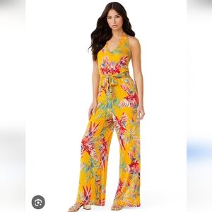 Sofia Yellow Tropical Halter One-Piece Jumpsuit Sz Large